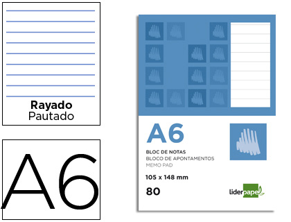 Bloc notas Liderpapel A6 80h 60g/m² raya horizontal